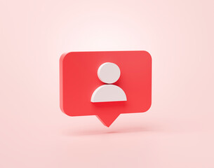 Fototapete - Follower or user shape social media notification icon in speech bubbles 3d cartoon banner website ui on pink background 3d rendering illustration