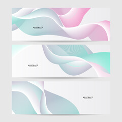 Wall Mural - Set of abstract wave flowing banner background design. Vector illustration. Flowing particles wave, dynamic motion stream digital technology curve lines.
