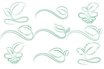 Wall Mural - set of vector design element green leaf icon