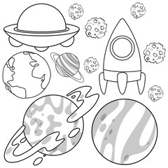 Wall Mural - A set of doodle about planet on white background