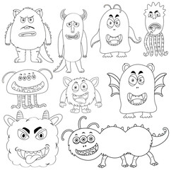 Wall Mural - a set of doodle about monster on white background