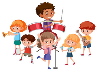 Sticker - Children music band concept in cartoon design