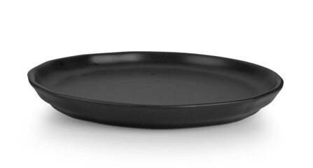 Empty black plate on white background