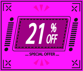 21% off. vector special offer marketing ad. pink flag