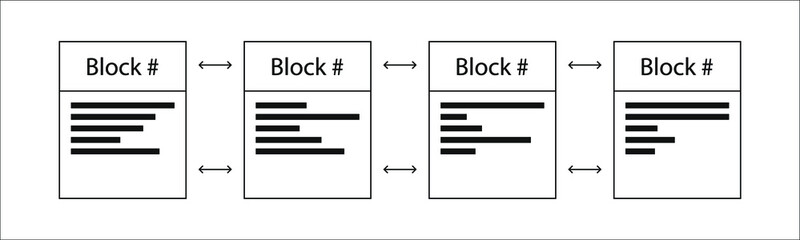 Leinwandbilder - Blockchain system decentralized template design vector illustration. Crypto currency digital smart contract protocol system contain cryptography hash, transaction data, global linked network. 
