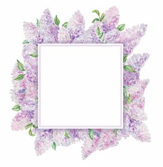 square spring frame with watercolor flowers lilac