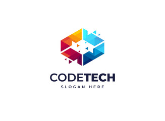 Code tech coding product quick vector logo design, Creative random triangle technology icon logo symbol