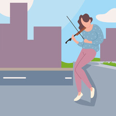 Wall Mural - woman playing violin in the street