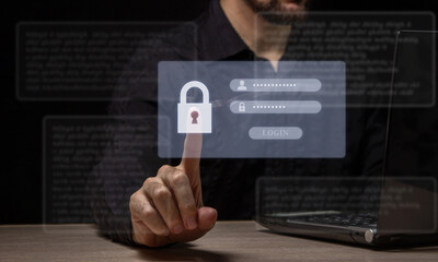 Wall Mural - the concept of cybersecurity of personal data on the internet. secure access to user's personal info
