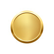Gold round button with frame, 3d golden glossy elegant circle design for empty emblem