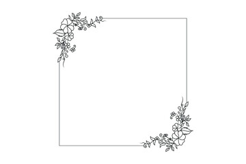 Canvas Print - floral rectangle frame, invitation card elements, flower outline vector line drawing 
