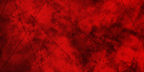 red grunge halloween background with blood splash space on wall, cracked floor tile tile wall texture red background, red paper texture background. Paper empty for text. Dark design is blackboard.