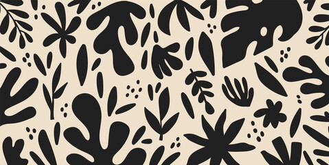 Hand drawn minimalistic abstract organic plant shapes on isolated background. Collage modern for print. Fashionable template for design .unusual doodle art matisse style hand drawn