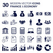 Finance and economy icon set with quality vector symbols for financial assets management, investing and investor, corporate budget, return on investment and profit, charts and graph.