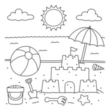  Toys On The Beach Coloring For Kids