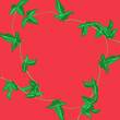 Ilustracja motyw roślinny zielone liście czerwone tło	

