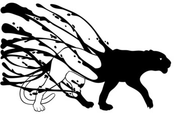 Wall Mural - A black panther with a splash of ink. Panther silhouette. Paint splatter.