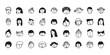 © freeject.net - Cute head illustrations for profiles and patterns. Simple hand-drawn illustrations for the avatar. Minimalist women's and men's heads