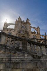 Wall Mural - the historic cathedral of Jerez de la Frontera with a sunburst and blue sky