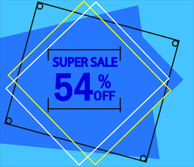 Super Promotion 54% OFF Banner. Discount offer price. Blue vector special discount offer