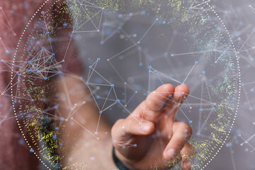 Digital cyberspace with particles and Digital data network connections concept