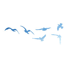 Watercolour Silhouette Of Flying Birds Seagulls On White Background. Inspirational Body Flash Tattoo Ink Of Sea Birds. Vector.
