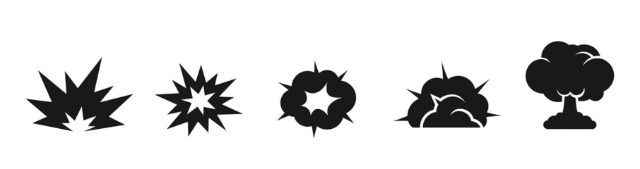 Wall Mural - bomb explosion icon set. military, war and blast symbols