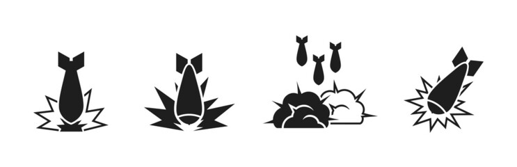 Wall Mural - aviation bombs and explosion icon set. military and war symbols. isolated vector image