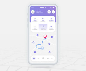 Map GPS navigation app ux ui concept, Mobile map application, Smartphone App search map navigation, Technology map, City navigation maps, City street, gps tracking, Location tracker, Vector