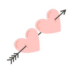 Vector cute illustration of two hearts pierced by an arrow of cupid.