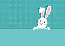 Easter Bunny Greeting Card, Happy Cute Rabbit Vector Background, Funny Cartoon Easter Poster, Spring Decoration Banner. Holiday Illustration