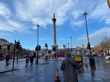 London, Uk - 03.12.2022: Trafalgar Square, After Rain Lions And Nelsons Column 