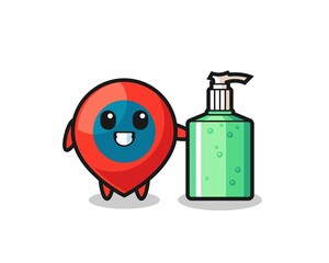 Poster - cute location symbol cartoon with hand sanitizer