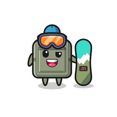 Sticker - Illustration of school bag character with snowboarding style