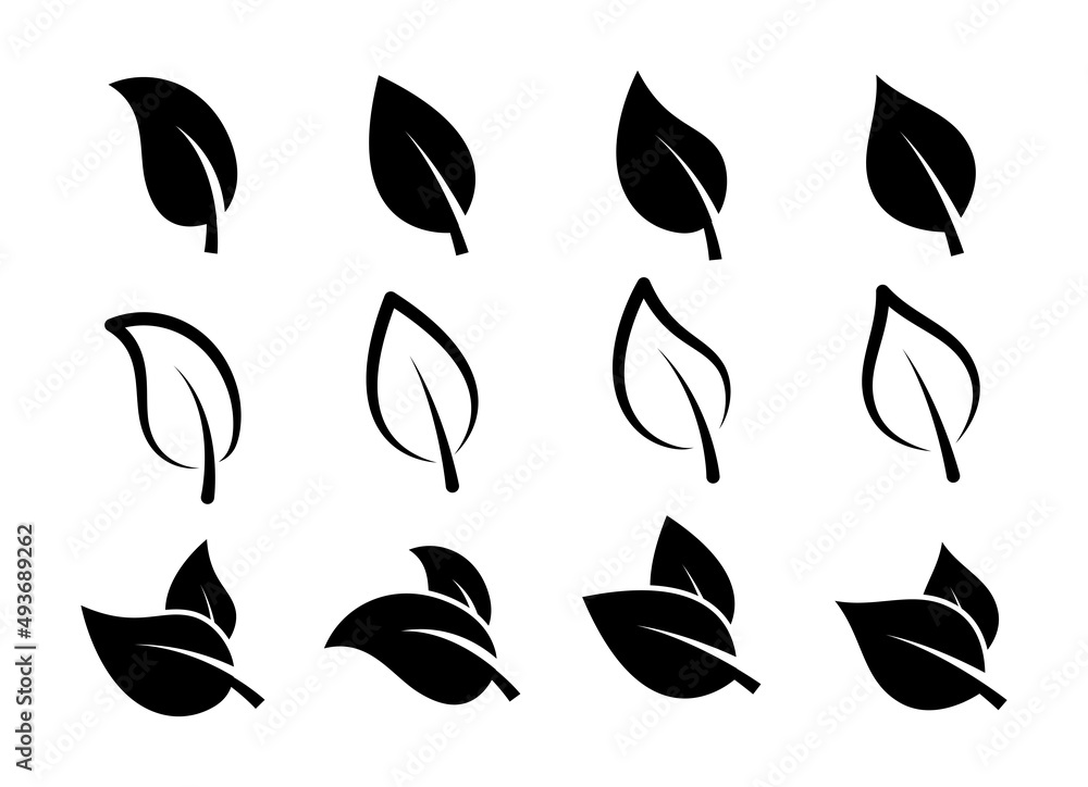 Leaf icon set. Organic product, vegan food symbols, logos. Vector ...