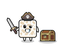 Wall Mural - the tempeh pirate character holding sword beside a treasure box