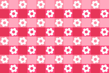 Wall Mural - Vector checkered tablecloth with flowers illustration