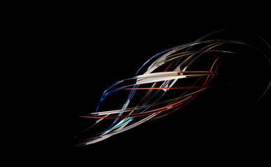 Wall Mural - Abstract twisting glossy shapes at black background, 3D rendering illustration.