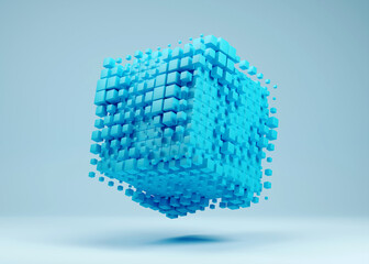 Wall Mural - Blue sci fi concept cube. Business, science, technology concept 3D rendering illustration.
