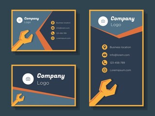 Wall Mural - Repair shop digital business card template, handyman wrench corporate marketing advertisement, mechanic garage online invitation card, abstract flyer, creative banner design, isolated on background