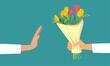 Person Refusing a Floral Bouquet Vector Cartoon Illustration