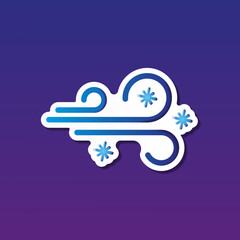 vector illustration, sticker icon of gusts of cold wind with snowflakes for website or weather app