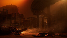 Post-Apocalyptic Urban Wasteland. Atmospheric War Concept.
