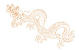 Fototapeta Sypialnia - Oriental painting dragon illustration tattoo transfer line side ascending logn gold
