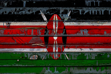 Wall Mural - The national flag of Kenya. is painted on uneven boards. Country symbol.