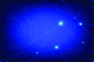 Wall Mural - Blue space of technology background with line of circular. Network communication with energy light. Data structure concept with line and dot connection. Innovation Science template with blank space fo