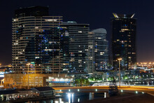 Melbourne City Docklands Precinct Nightscape Full Of Lights