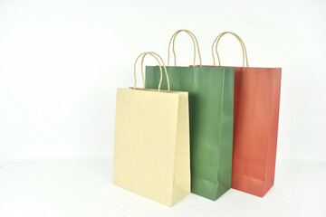  shopping paper bag on white background with copy space.