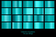 Collection of blue gradient backgrounds. Set of blue metallic textures. Vector illustration