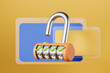 Lock with digital window on bright background, data access